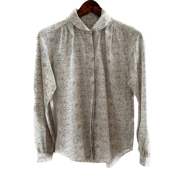 Vintage pastel paisley floral Peter Pan rounded collar button down blouse size S - Picture 8 of 8